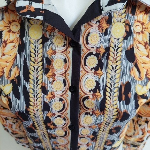 Stylewe Black‎ Yellow Shirt M Button Up Leopard Chain Pattern High Street - Picture 9 of 9